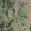 Satelitní pohled na Vikantice s GPS souřadnicemi kostela